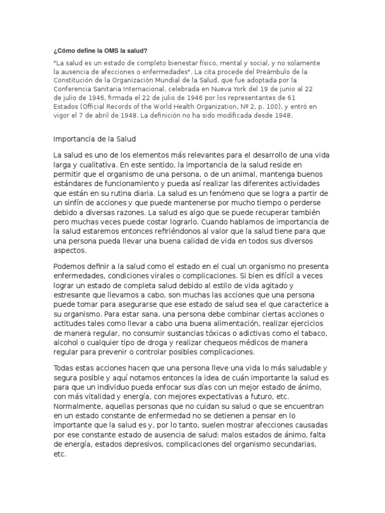 Definición de Salud según la OMS | PDF | Salud y bienestar | Medicina