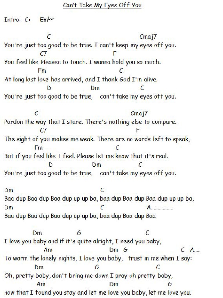 Cant Take My Eyes Off You Songsheet 1 Pdf