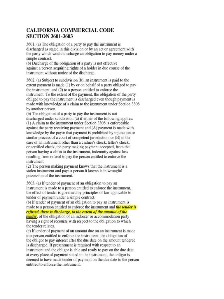 California Commercial Code 3603 PDF Payments Cheque