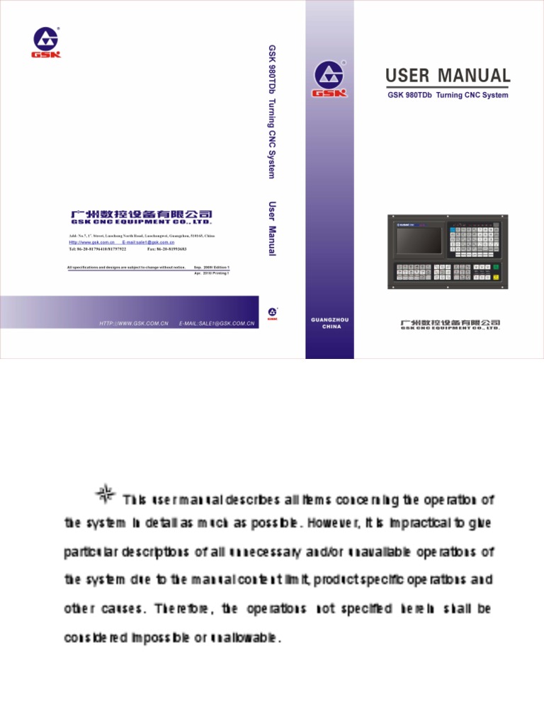 GSK980TDb CNC System User Manual | PDF | Numerical Control