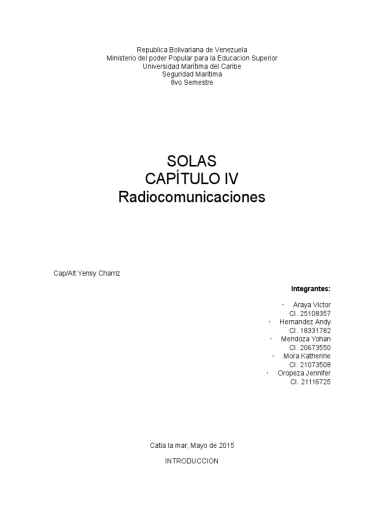 SOLAS Capítulo IV: Radiocomunicaciones | PDF | Radiodifusión | Inalámbrico