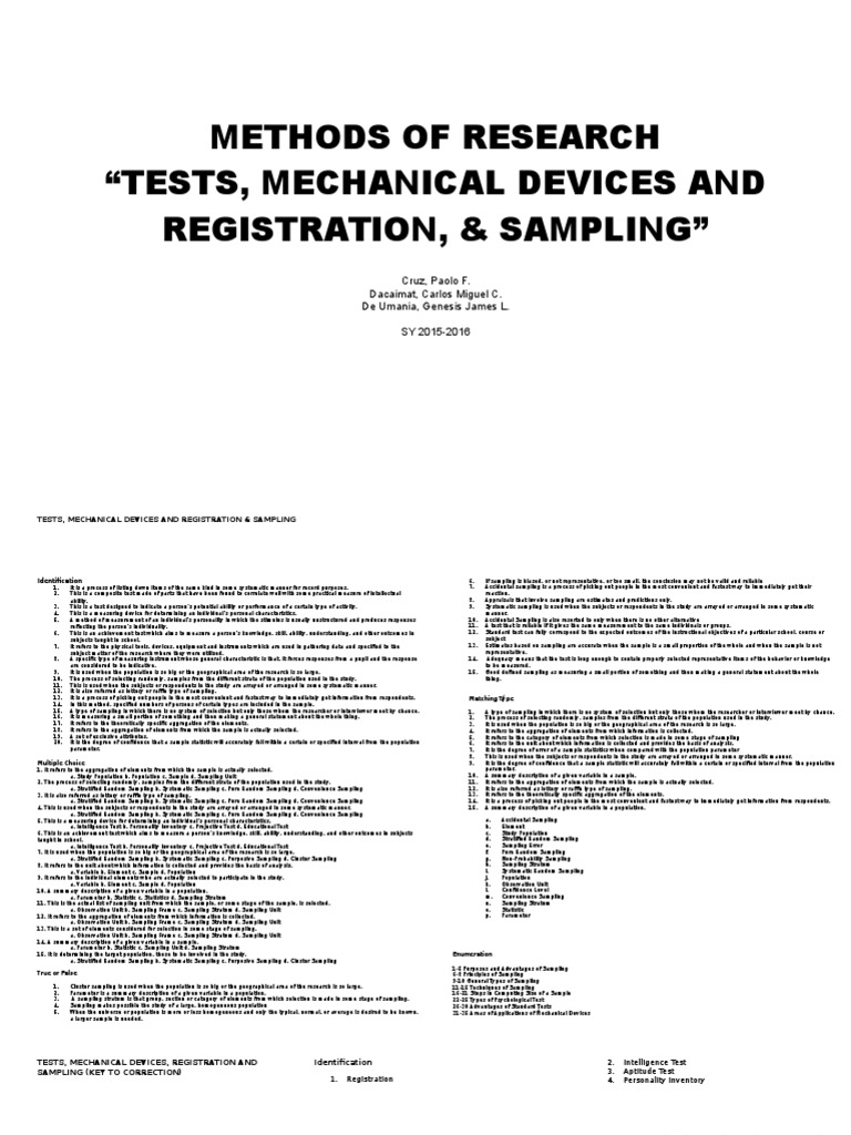 Mechanical Devices in Research Methods | PDF | Sampling (Statistics ...