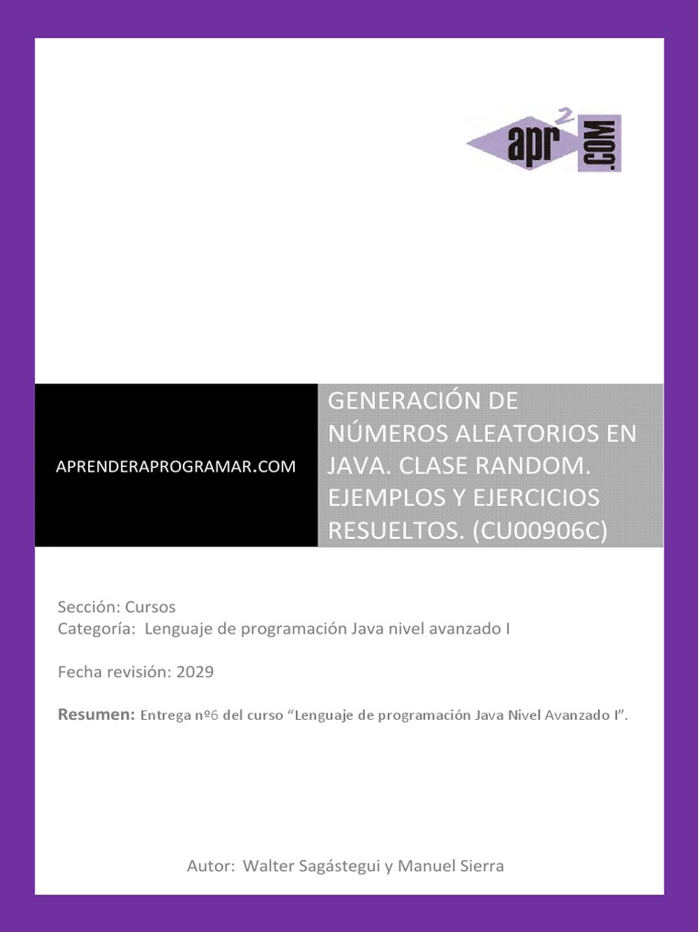 Numeros Aleatorios Java Clase Random Ejemplos Ejercicios Resultos | PDF ...