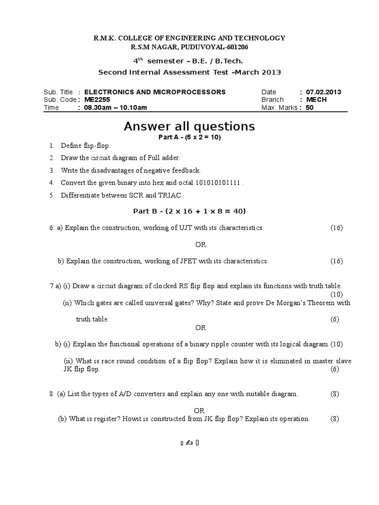 B.E. Electronics & Microprocessors Test | PDF | Science & Mathematics ...
