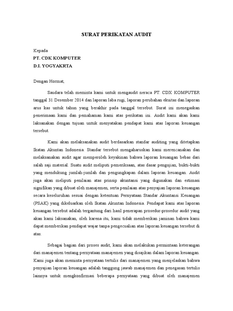 Contoh Surat Pelantikan Audit Dalm