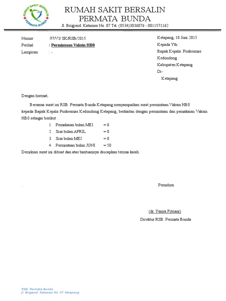 Surat Permintaan Vaksin Hbo