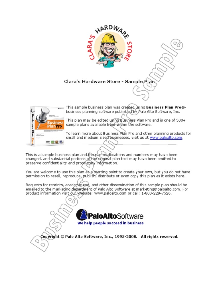 Clara's Hardware Store Sample Business Plan | PDF | Retail | Balance Sheet