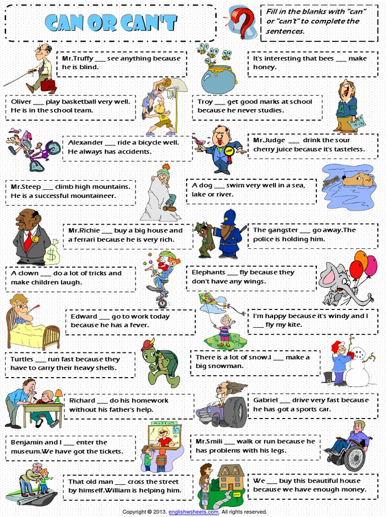 expressing ability or inability modal verbs can or cant worksheetpdf