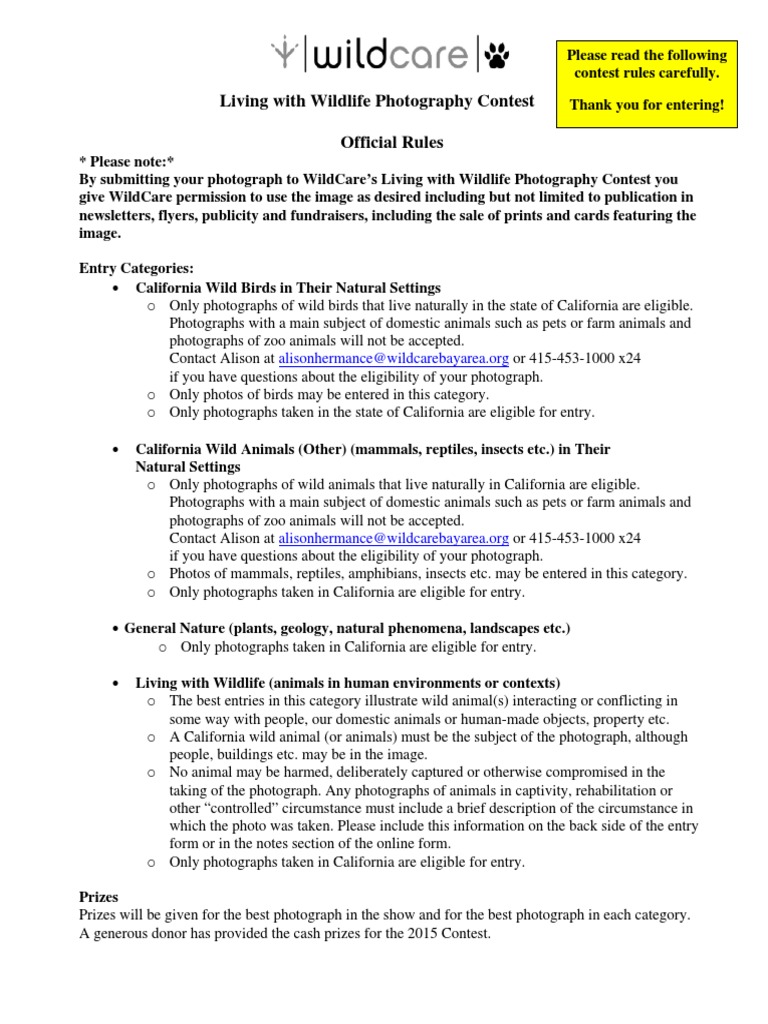 Living with Wildlife Photography Contest Rules PDF Photograph