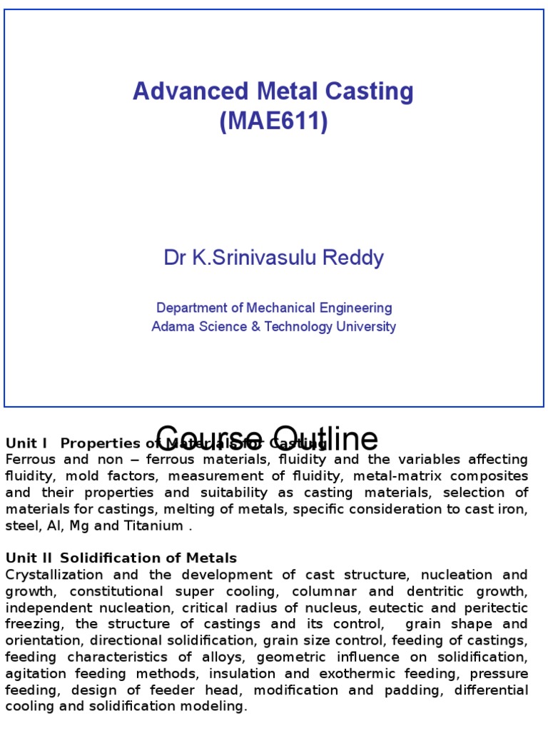 Advanced Techniques in Metal Casting | PDF | Casting (Metalworking ...