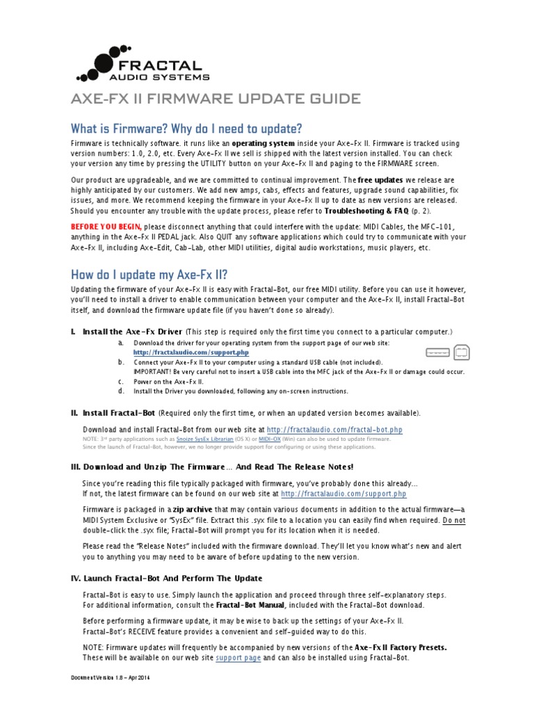 Axe-Fx II Firmware Update Guide | PDF