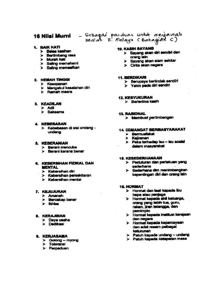 Nilai Nilai Murni Tahun 6