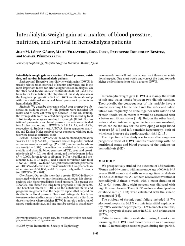 The Relationship Between Interdialytic Weight Gain, Nutritional Status