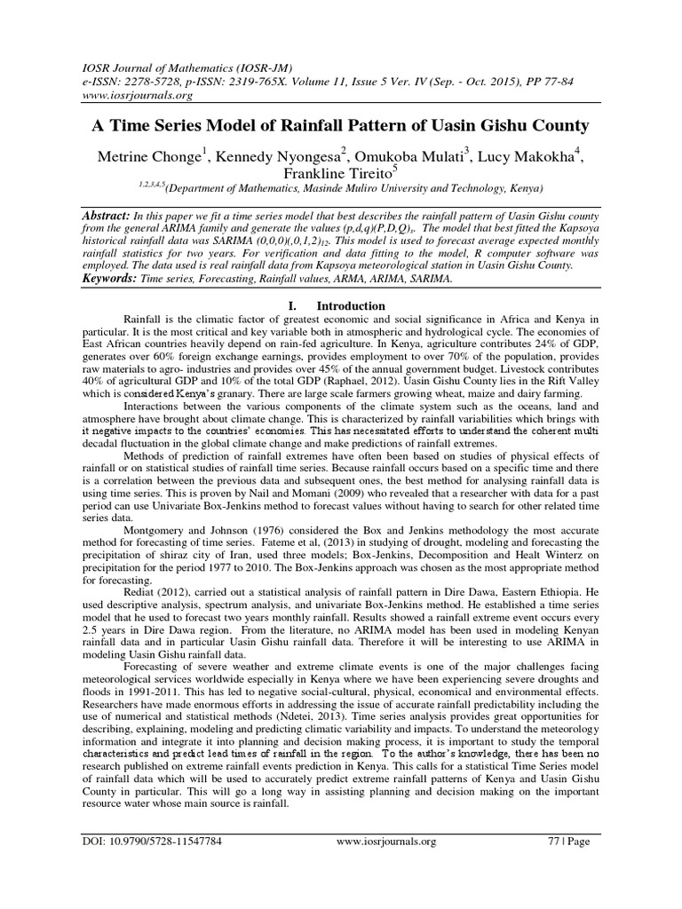 A Time Series Model of Rainfall Pattern of Uasin Gishu County | PDF ...
