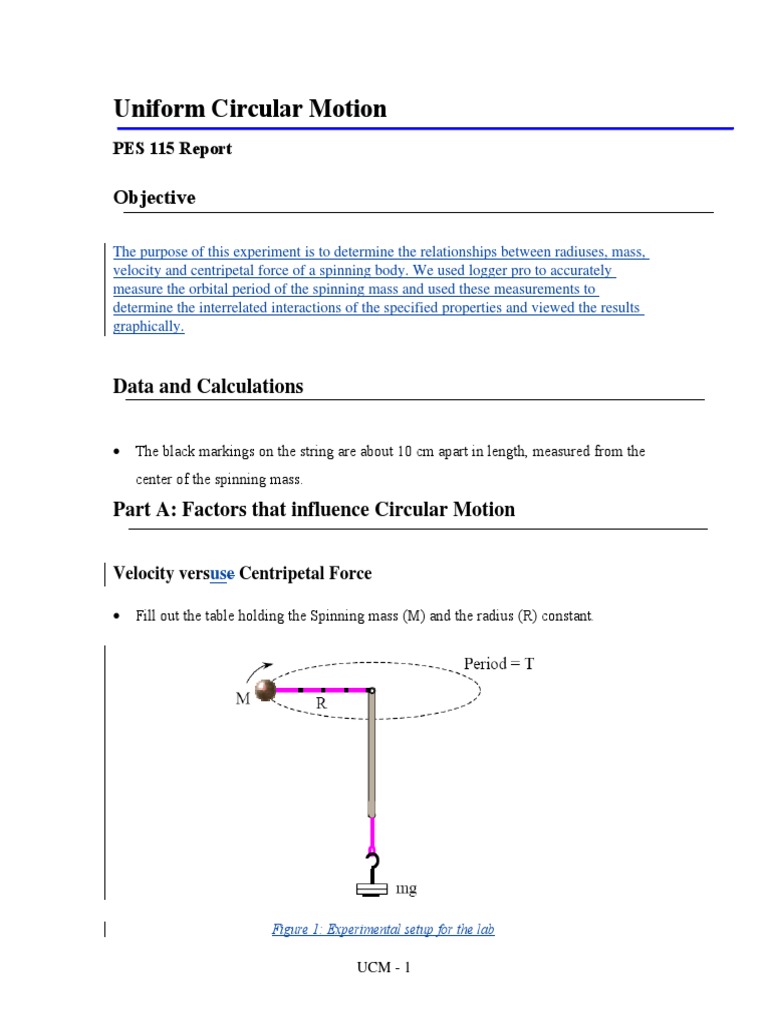 Uniform Circular Motion Lab Report | PDF | Mass | Force