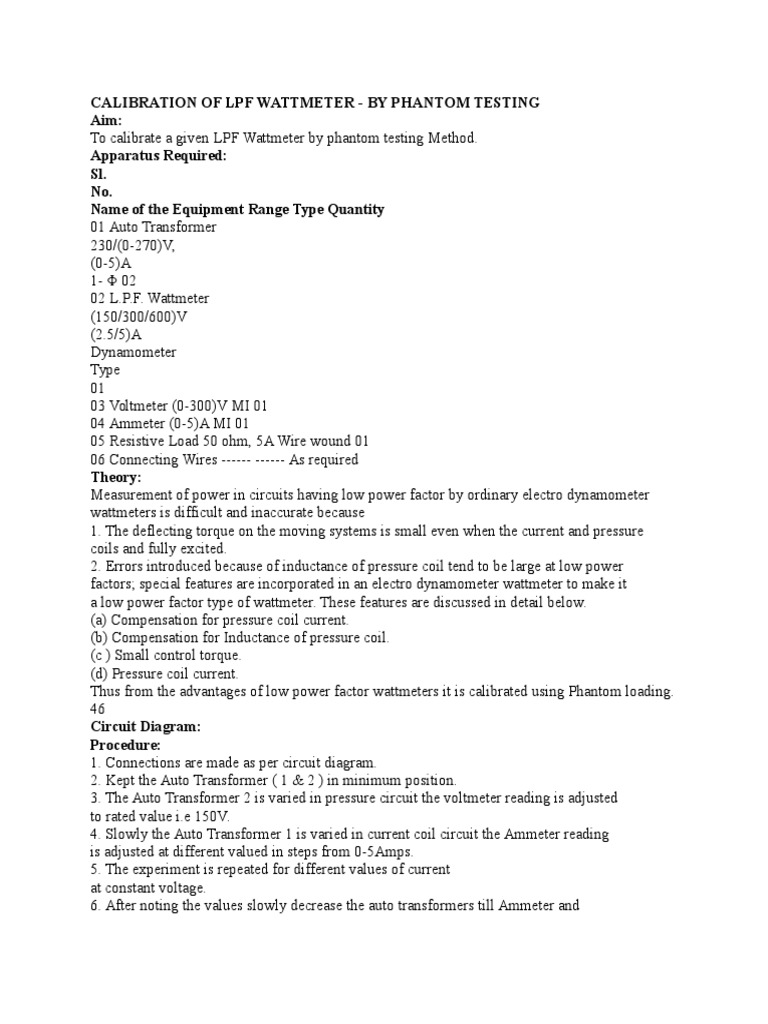 Calibration of LPF Wattmeter by Phantom Testing | PDF | Electrical ...