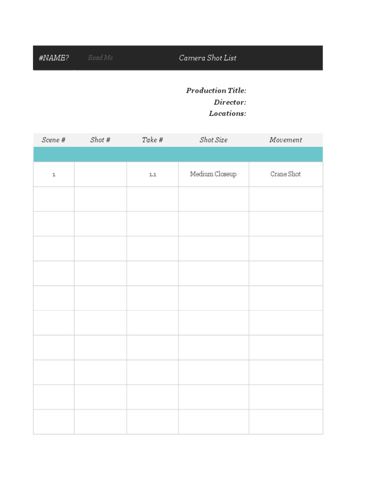 Camera Shot List Template for Filmmaking | PDF