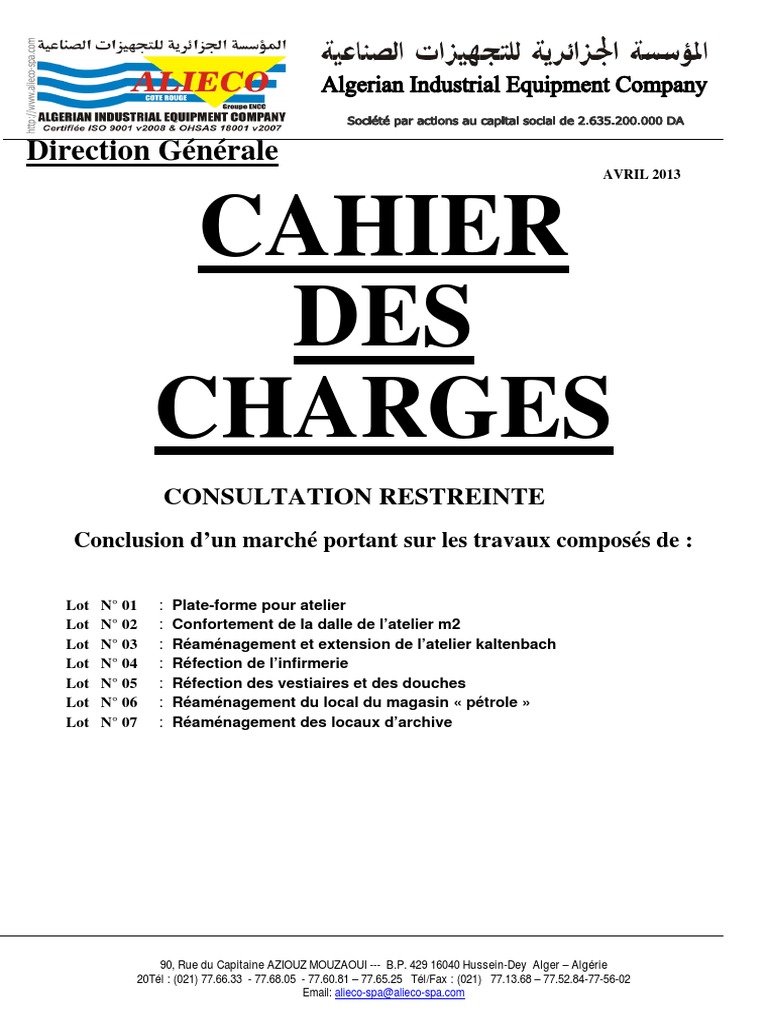 Cahier Des Charges Travaux Rehabilitation (1)  Appel d'offres  Sécurité