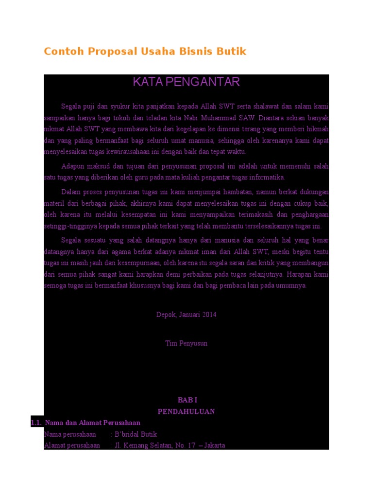 Contoh Proposal Usaha Bisnis Butik