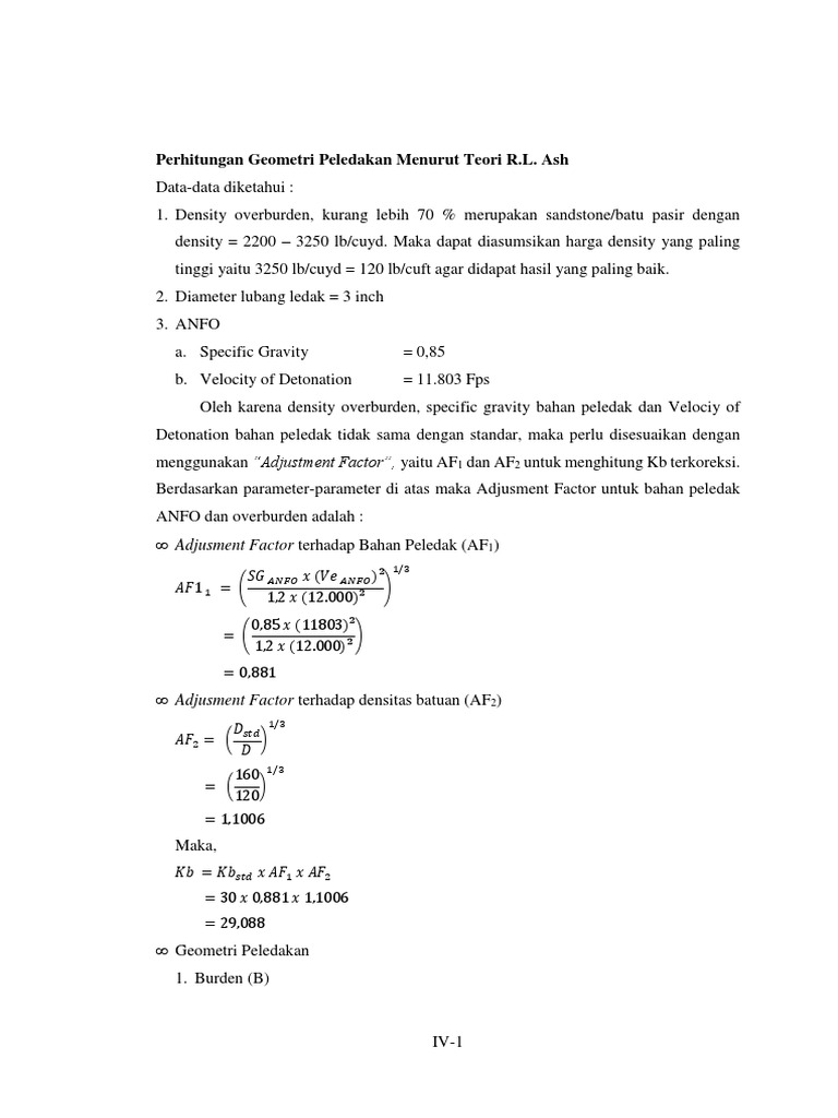 Perhitungan Geometri Peledakan Menurut Teori RL Ash | PDF