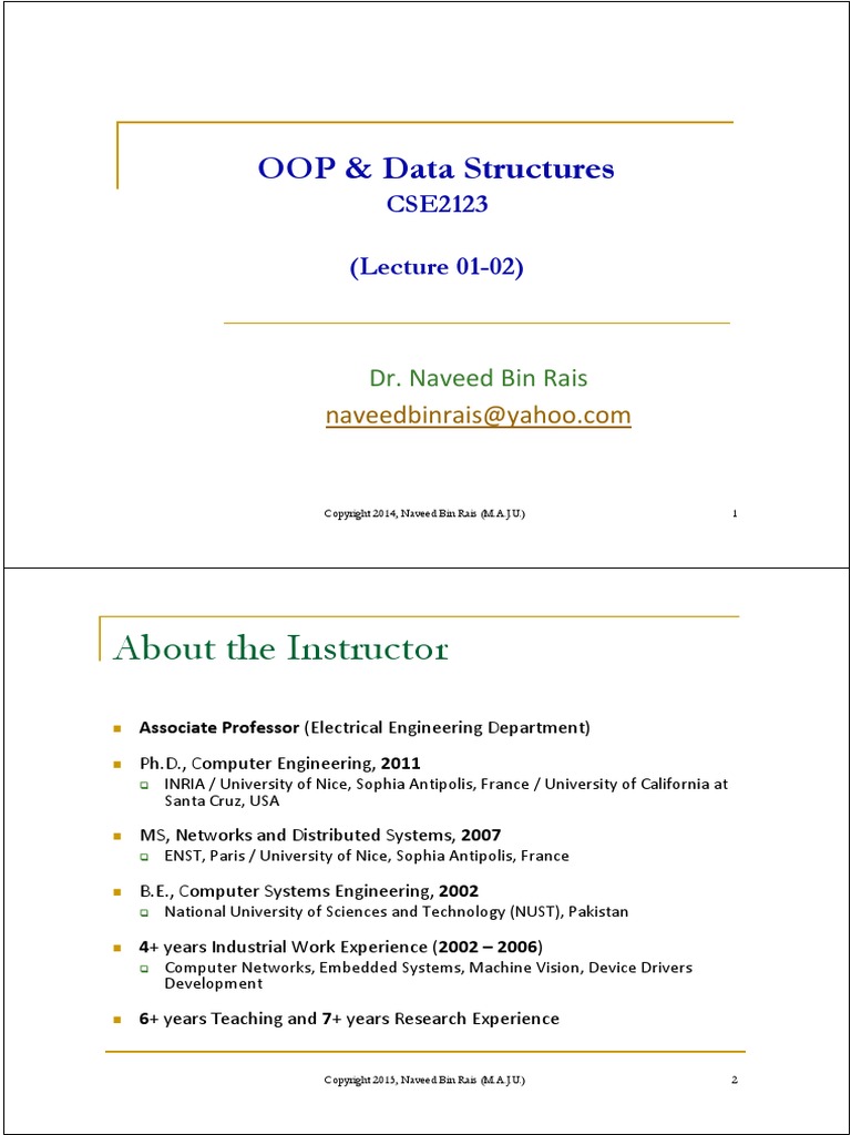 About The Instructor: OOP & Data Structures | PDF | Integer (Computer ...