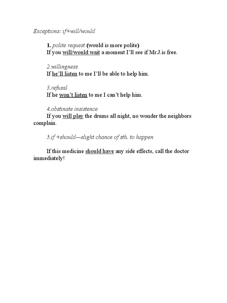 Polite Request (Would Is More Polite) : Exceptions: If+will/would | PDF ...