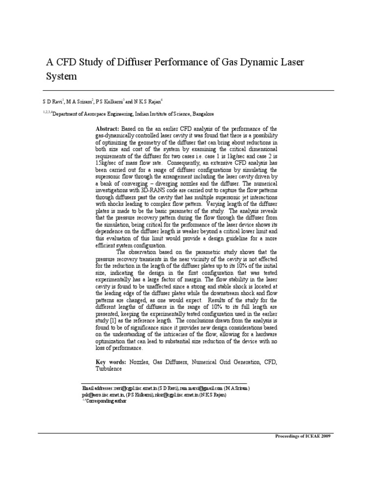 A CFD Study of Diffuser Performance of Gas Dynamic Laser System PDF