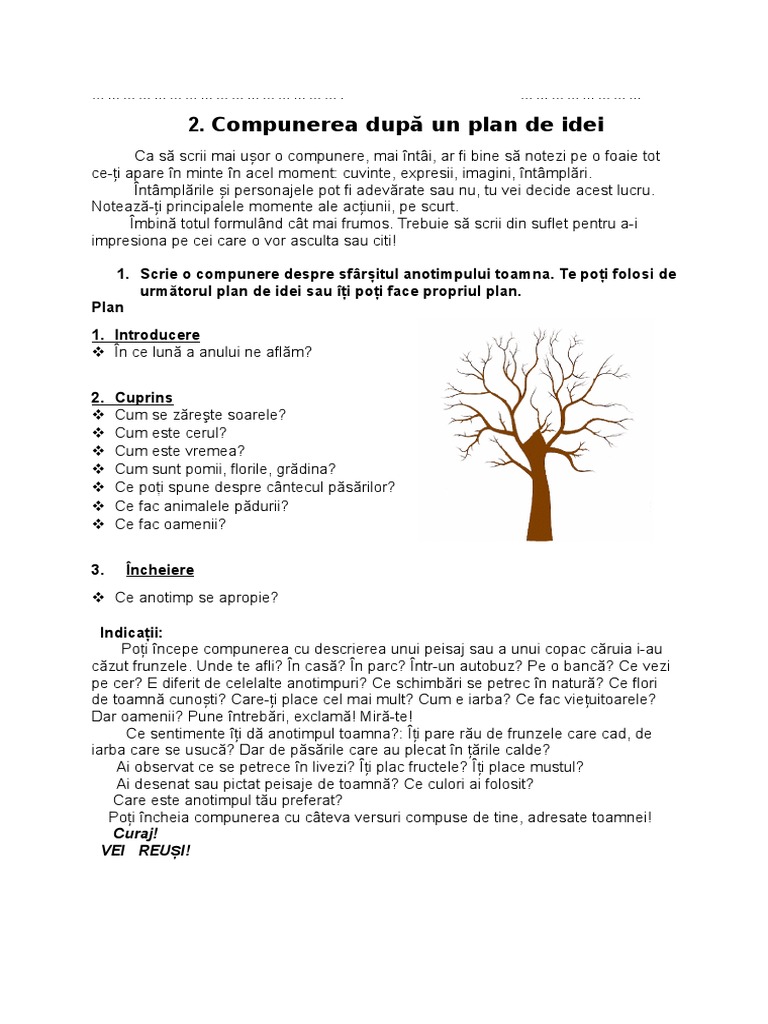 2. Compunerea după un plan de idei