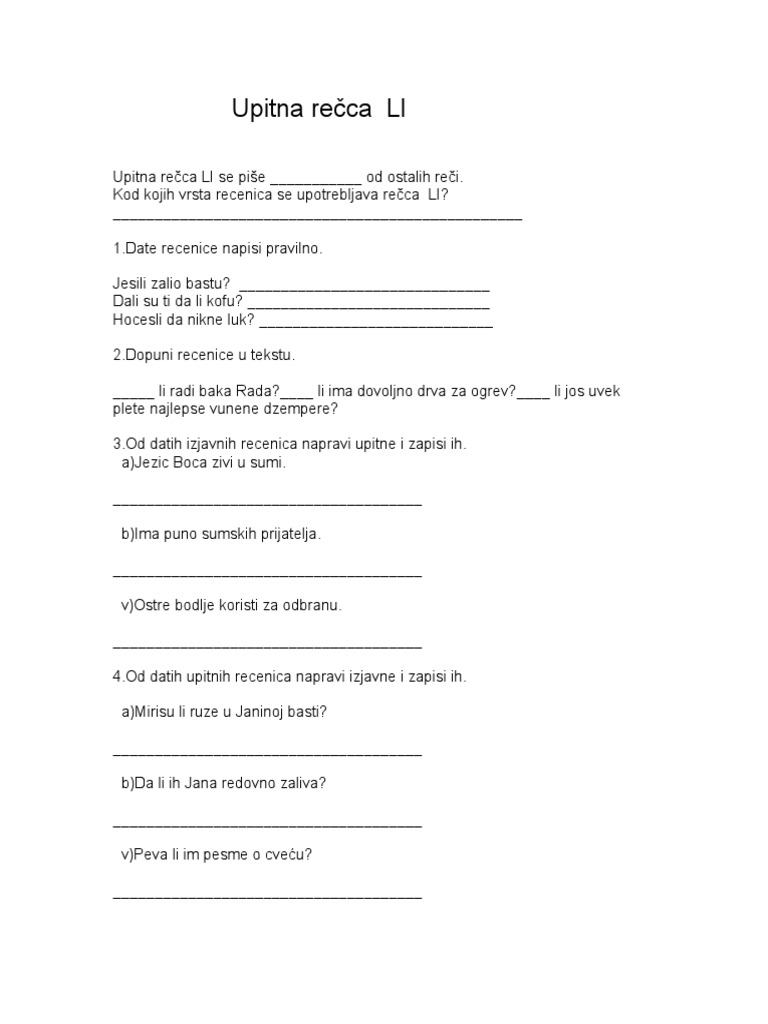 Srpski jezik za treci razredUpitna Rečca LI