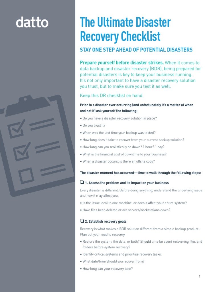 Disaster Recovery Checklist Virtualization Backup