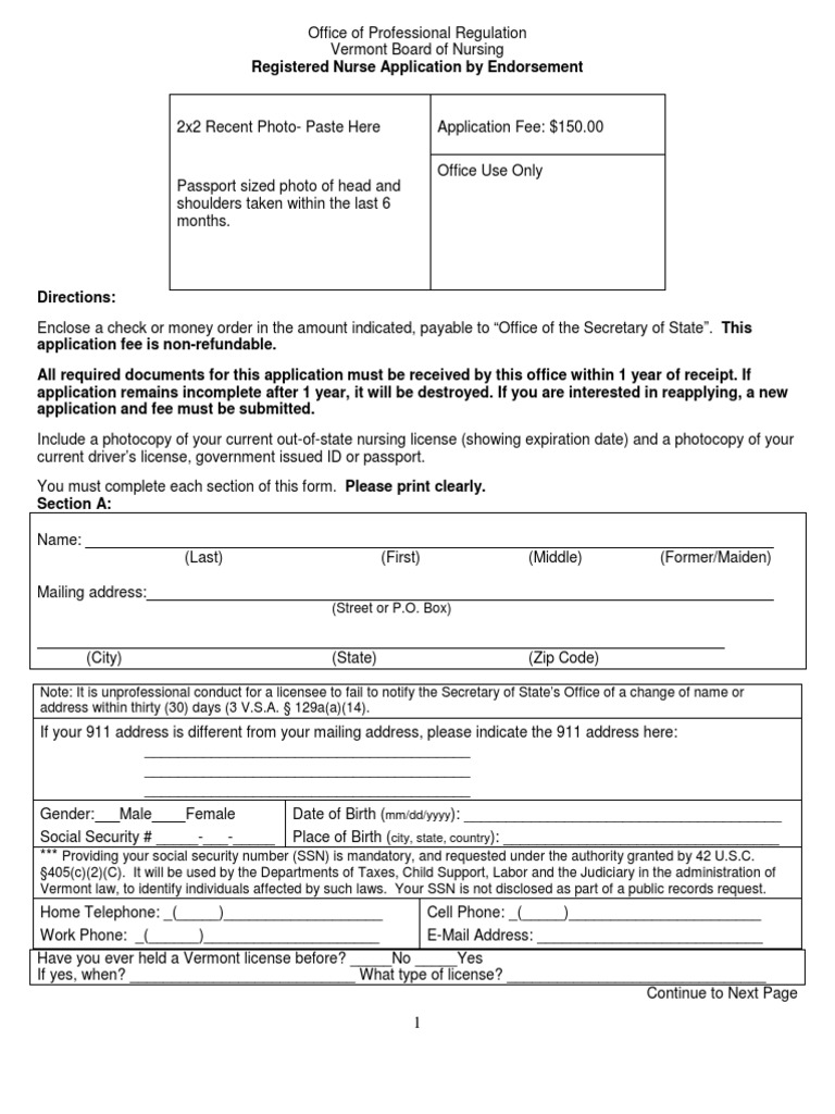 NU RN Endorsement Application PDF Licensure Nursing