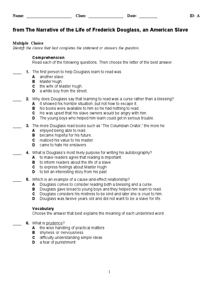 From The Narrative Of The Life Of Frederick Douglass An American Slave