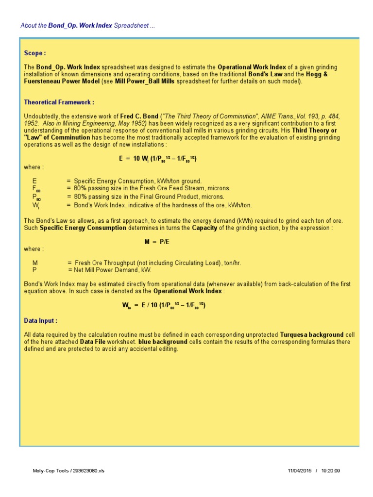 Bond Work Index Calculation Tool | PDF