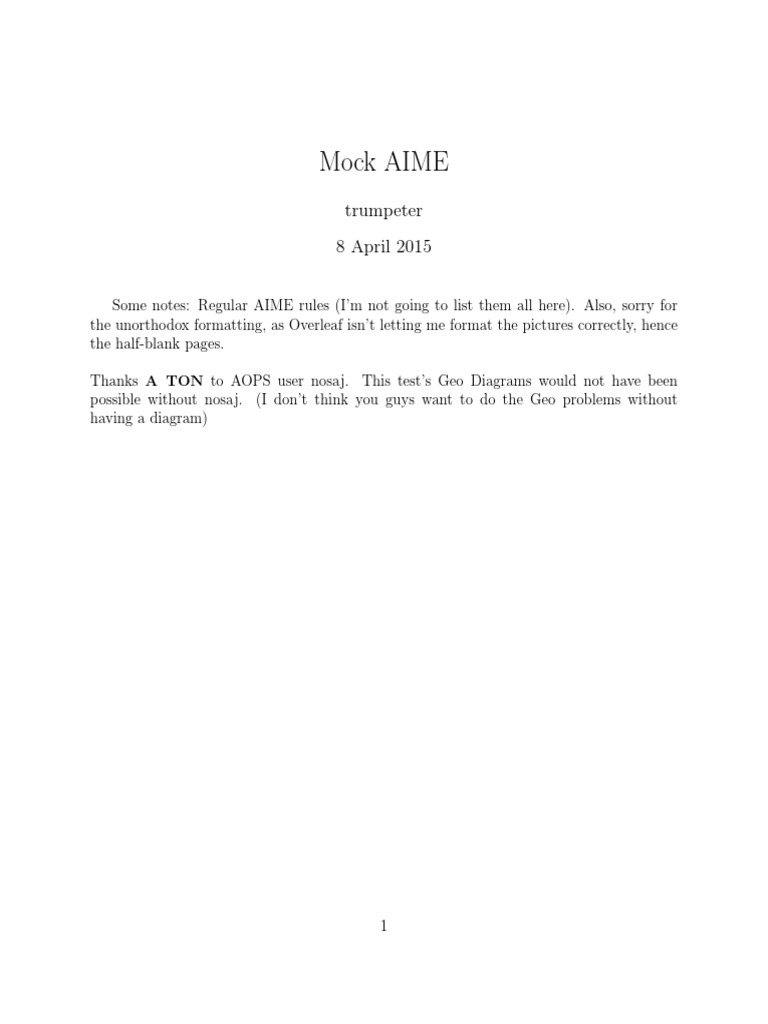 Analysis of a Mock AIME Exam with Fifteen Problems Ranging in Topic