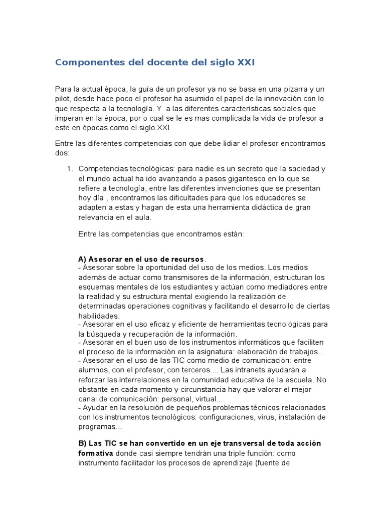 Competencias Del Docente Del Siglo XXI | PDF | Maestros | Tecnología de ...