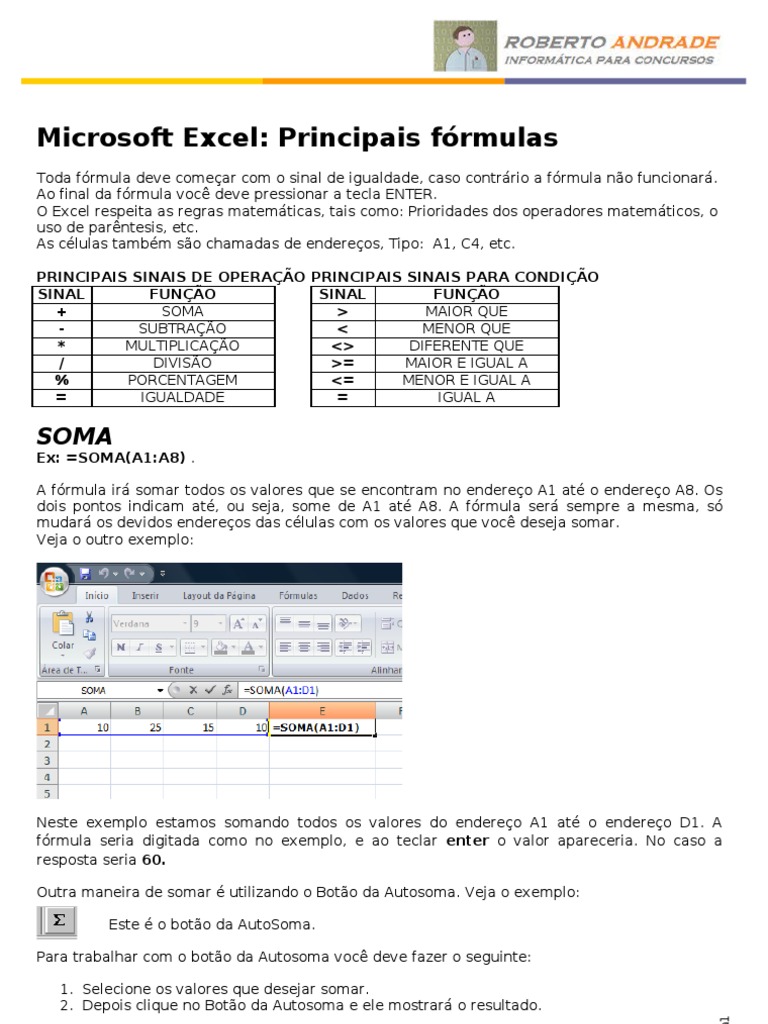 Principais Fórmulas Do Excel | PDF | Matriz (Matemática) | Planilha