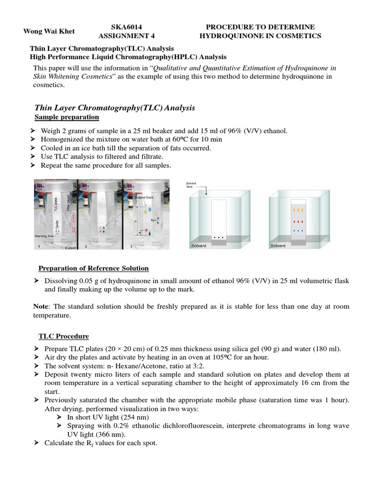 TLC and HPLC for Hydroquinone Analysis | PDF | Thin Layer Chromatography |  High Performance Liquid Chromatography
