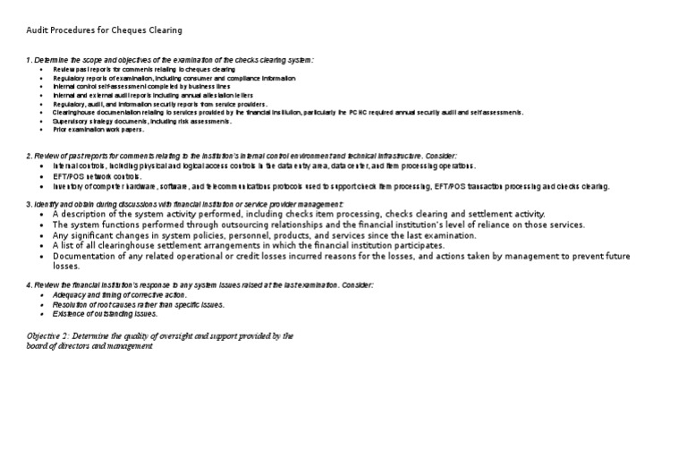 Cheques Clearing Audit Procedures Guide | PDF