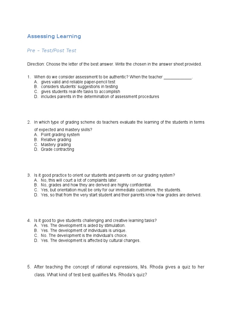 Assessment Pre Test | PDF
