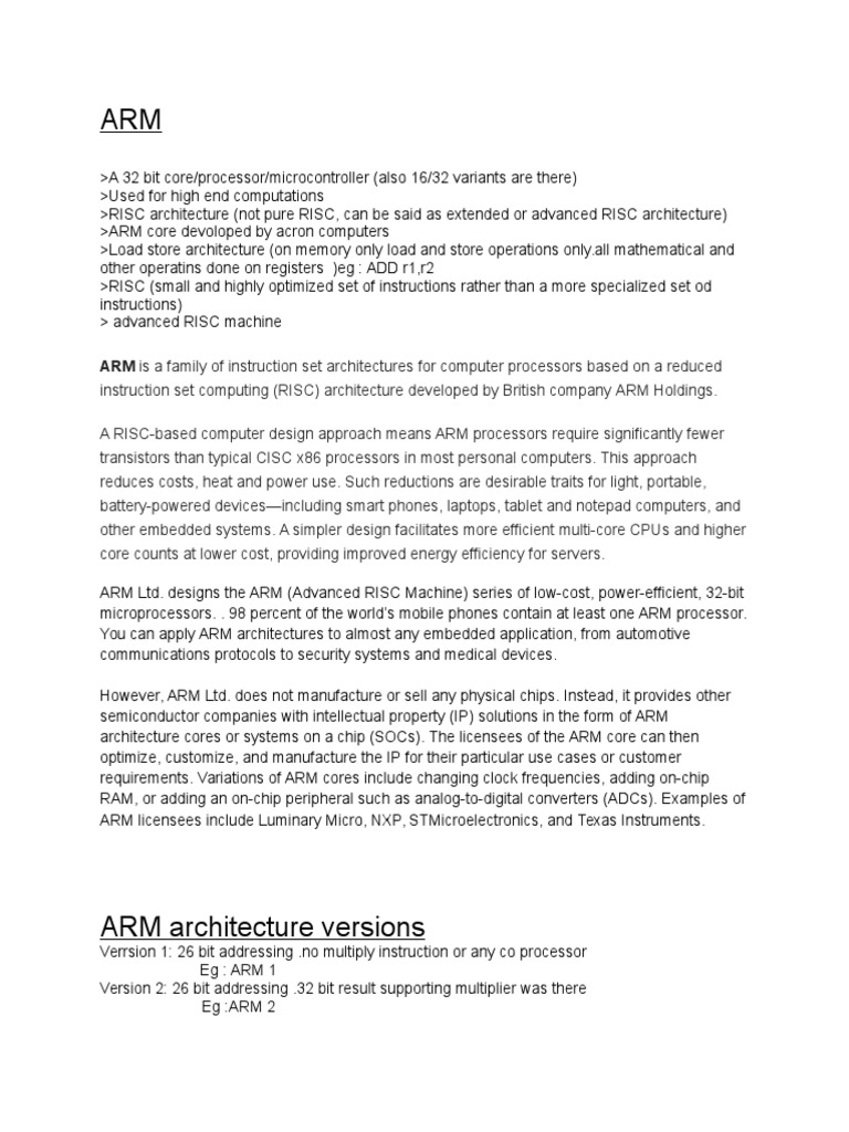 Arm Arm Architecture Instruction Set