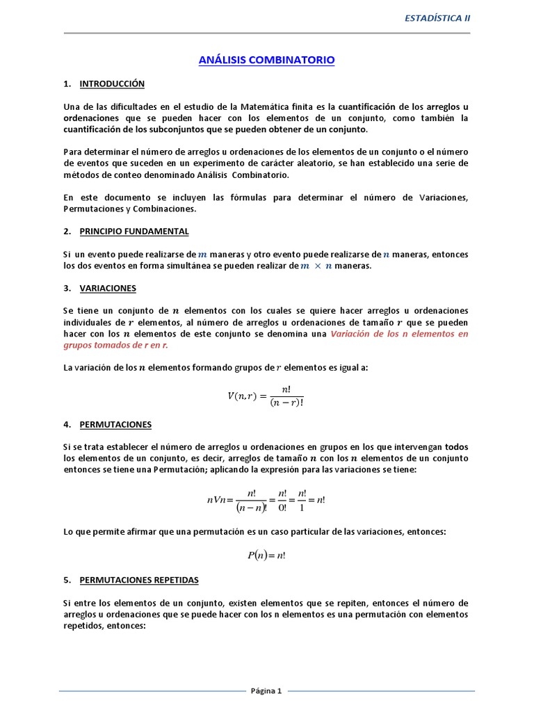 Análisis Combinatorio PDF | PDF | Conjunto (Matemáticas) | Permutación