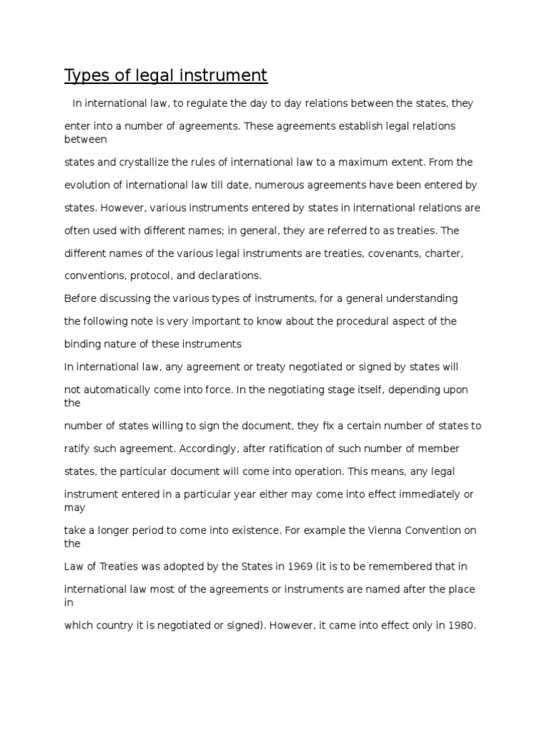 Types of Legal Instrument Treaty Ratification