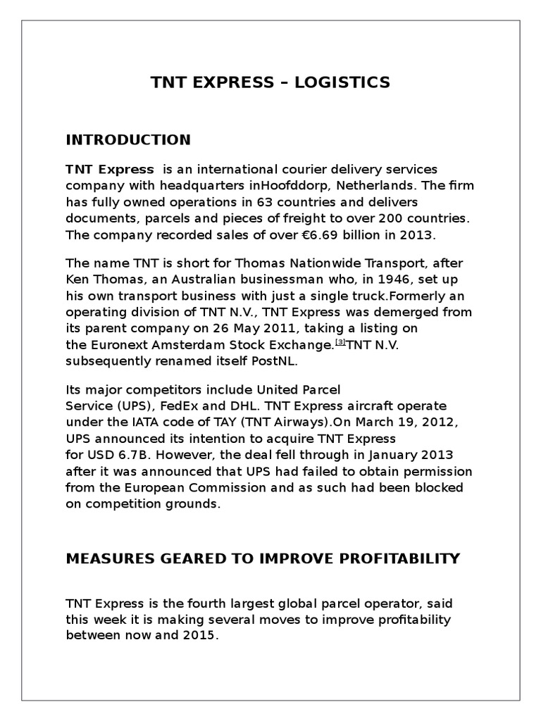 TNT Express PDF United Parcel Service Business