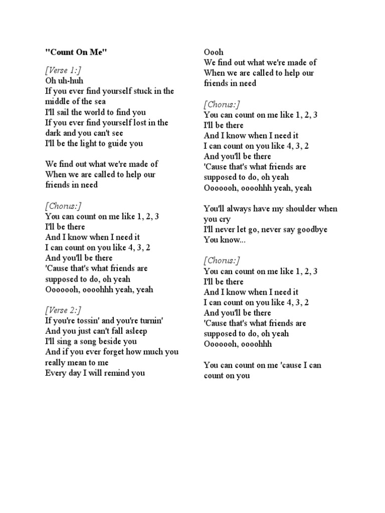Count On Me PDF Song Structure Song Forms