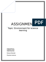 Assignment: Topic: Environment For Science Learning