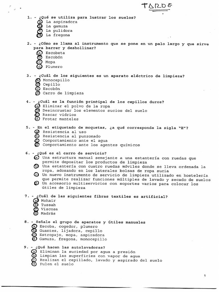 Examen Personal de Limpieza y Servicios Domésticos