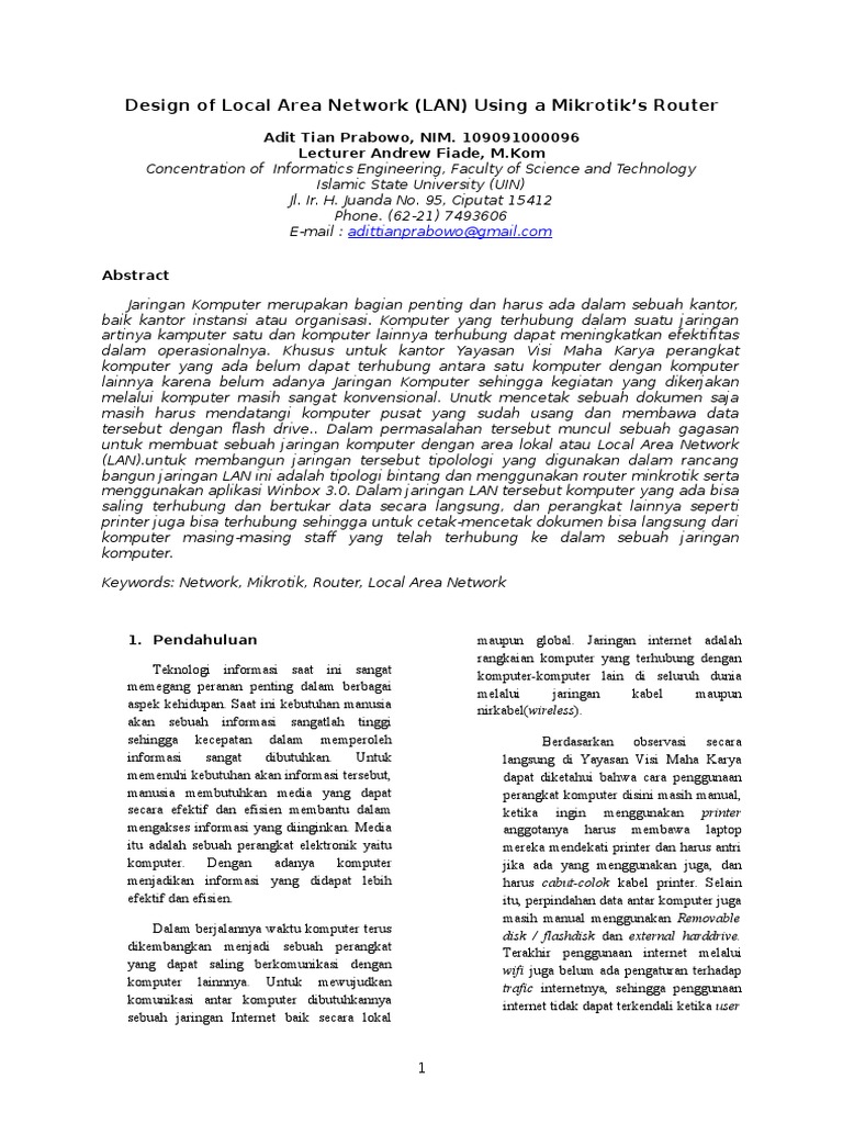 Jurnal Rancang Bangun Jaringan Dengan Bandwidth Management Menggunakan Mikrotik Router Os Pdf