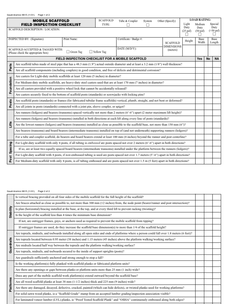 Aramco Checklist PDF