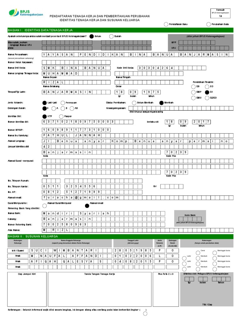 Contoh Formulir BPJS Ketenagakerjaan | PDF | Ilmu Sosial