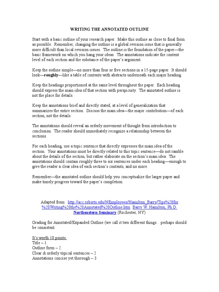 Sample Annotated Outline Apa Format